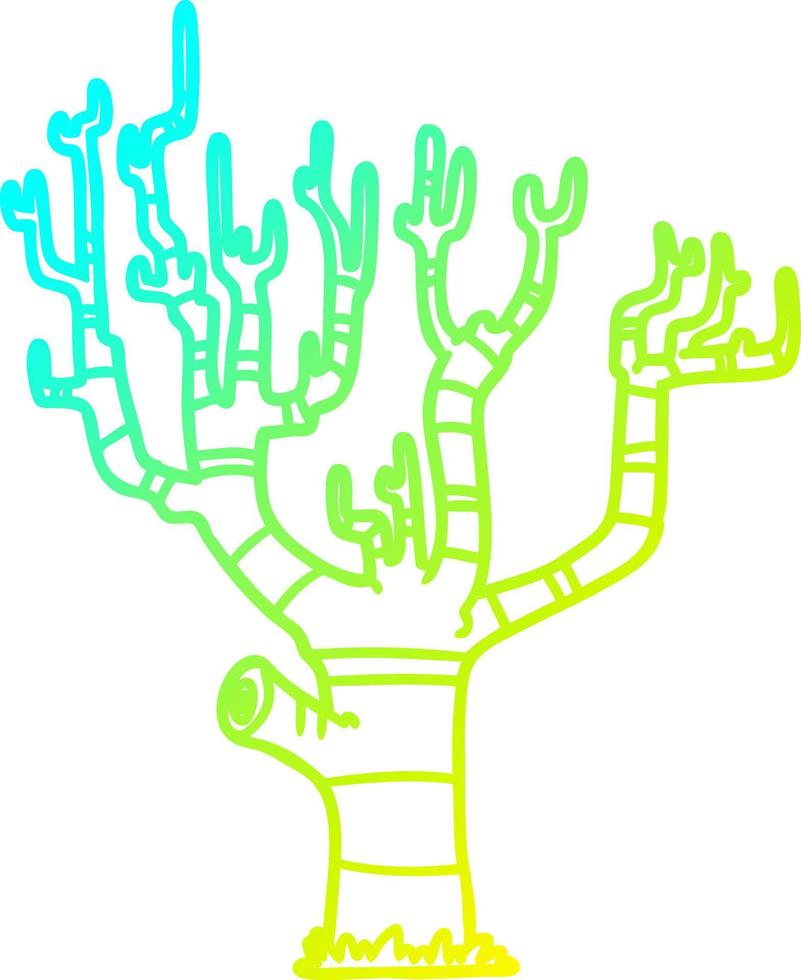 árbol de invierno de dibujos animados de dibujo de línea de gradiente frío vector