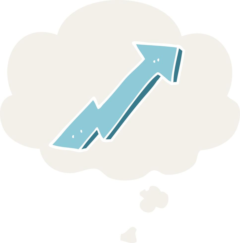 cartoon positive growth arrow and thought bubble in retro style vector