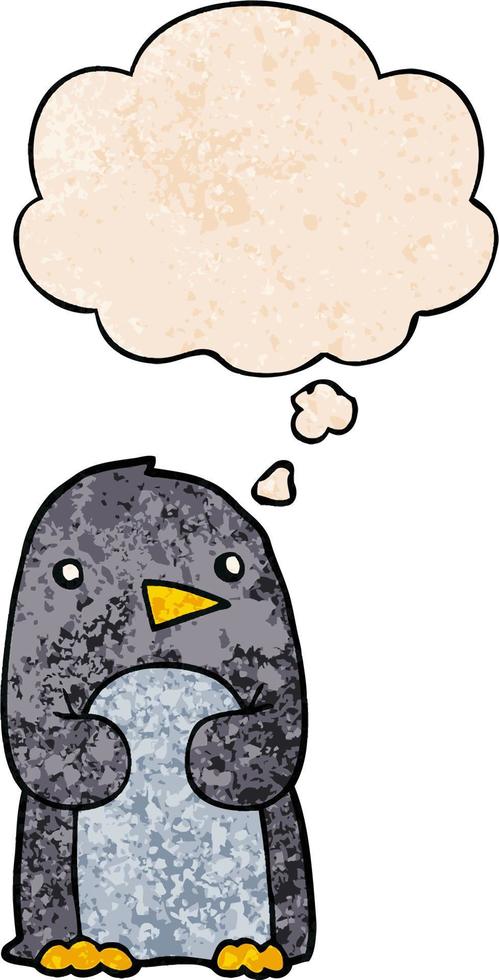 cartoon penguin and thought bubble in grunge texture pattern style vector