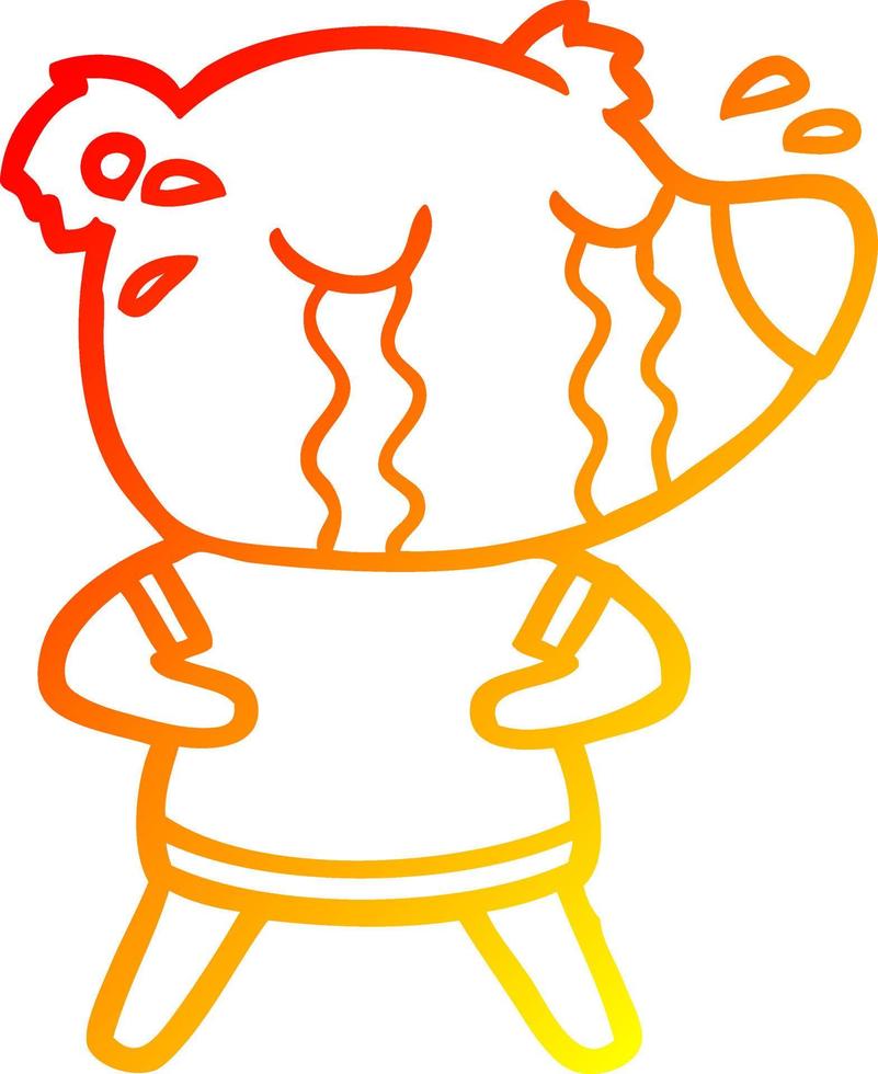 warm gradient line drawing cartoon crying bear vector