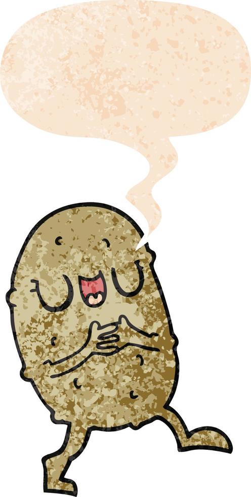 cartoon happy potato and speech bubble in retro textured style vector