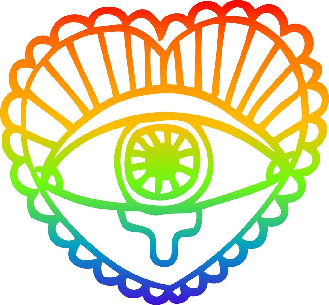 rainbow gradient line drawing cartoon love heart eye tattoo vector