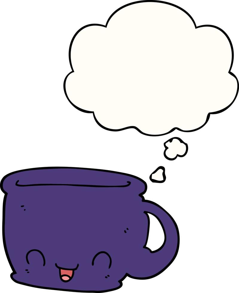 caricatura, taza de café, y, pensamiento, burbuja vector