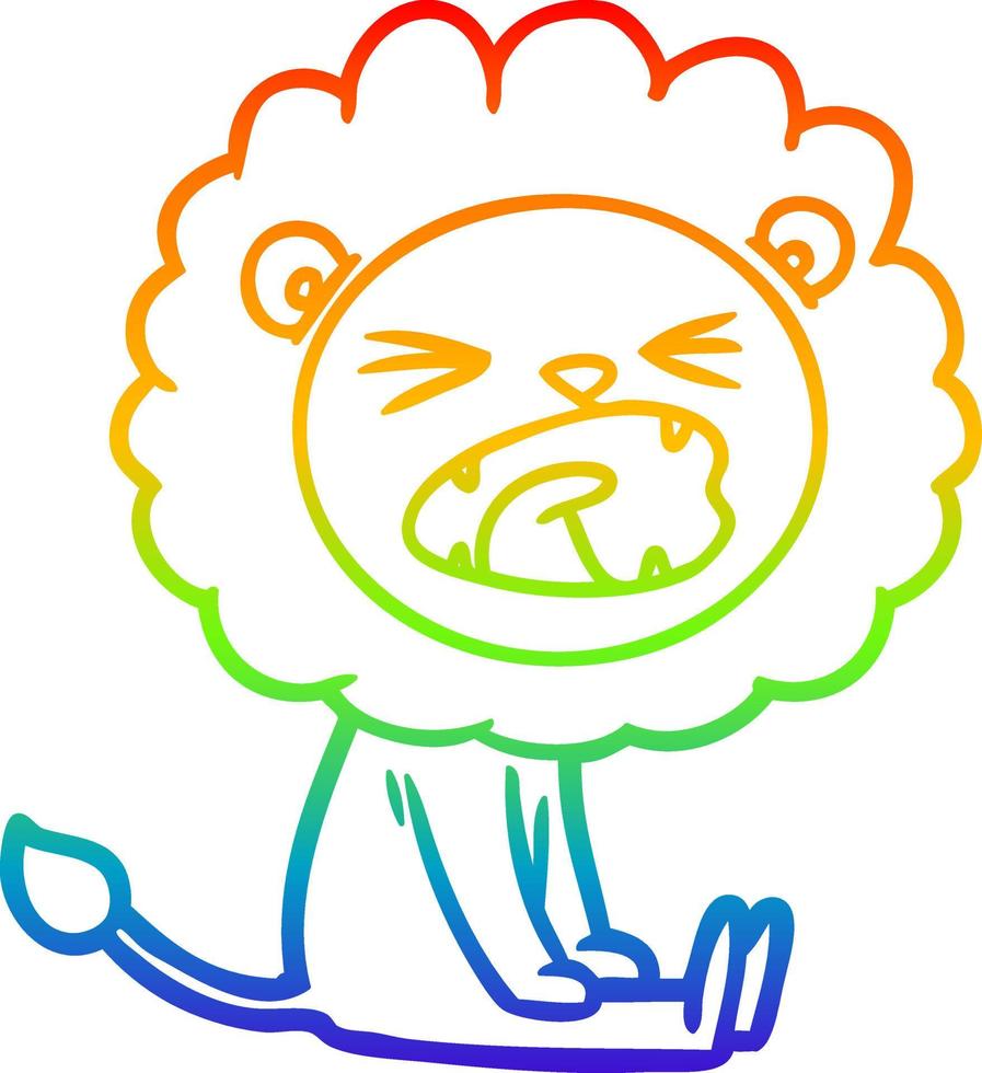 rainbow gradient line drawing cartoon angry lion vector