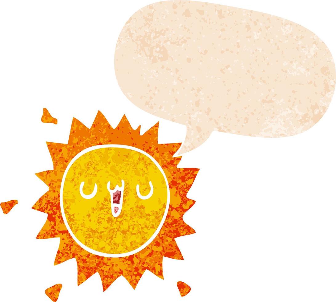 cartoon sun and speech bubble in retro textured style vector