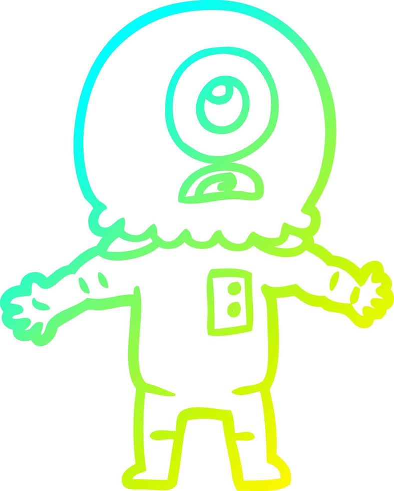 cold gradient line drawing cartoon cyclops alien spaceman vector