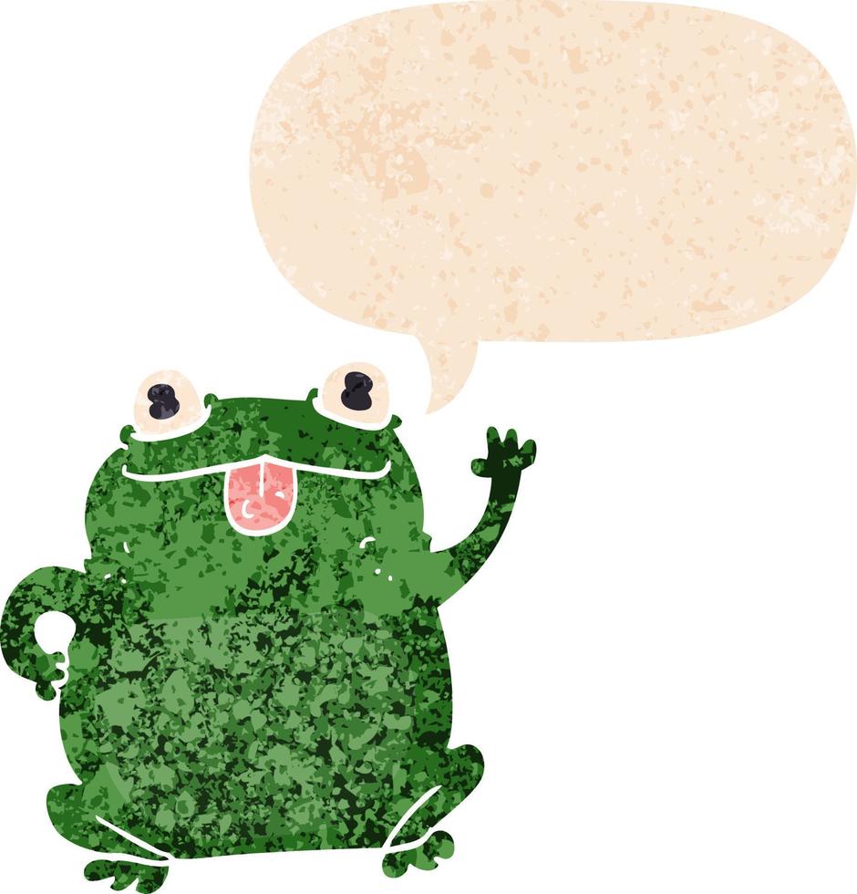 cartoon frog and speech bubble in retro textured style vector