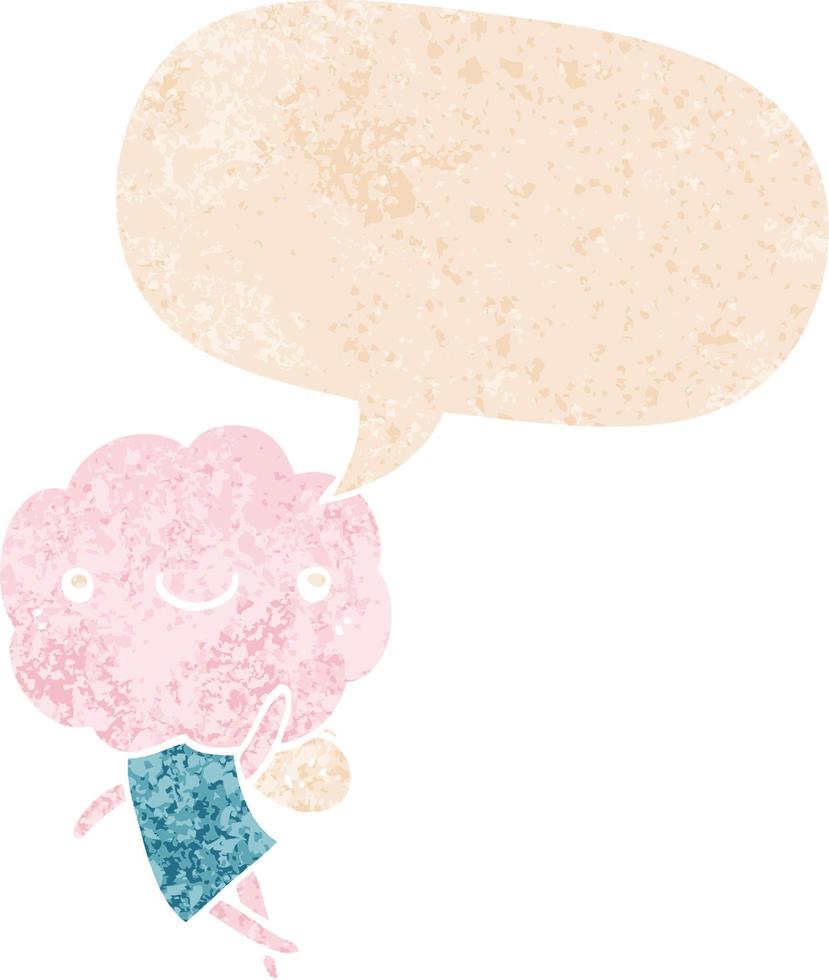 cute cloud head creature and speech bubble in retro textured style vector
