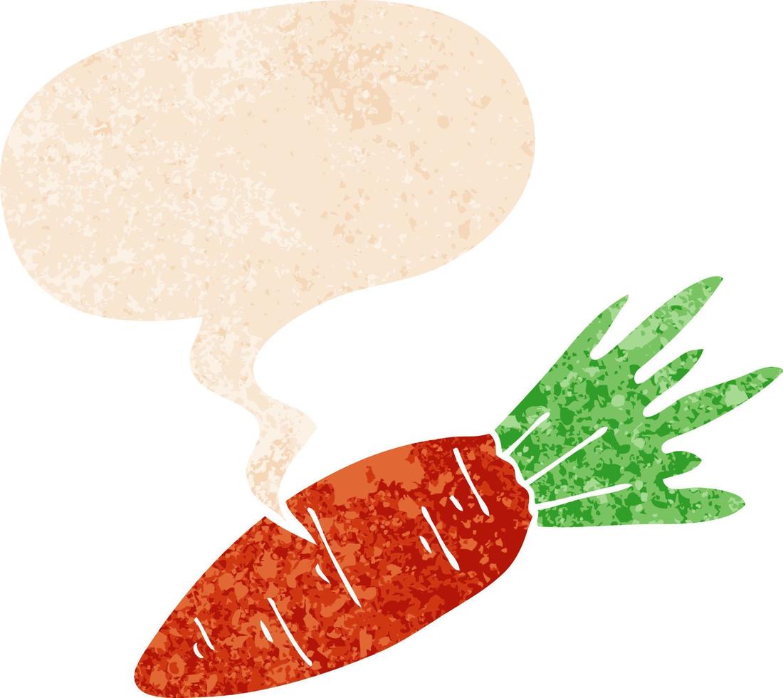 cartoon carrot and speech bubble in retro textured style vector