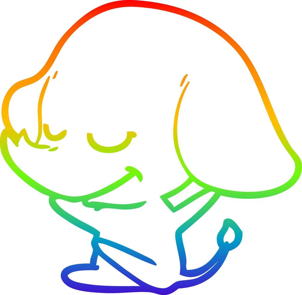 dibujo de línea de gradiente de arco iris elefante sonriente de dibujos animados vector