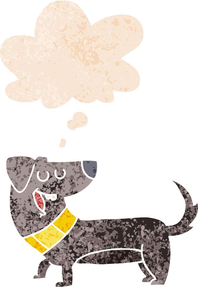 cartoon dog and thought bubble in retro textured style vector