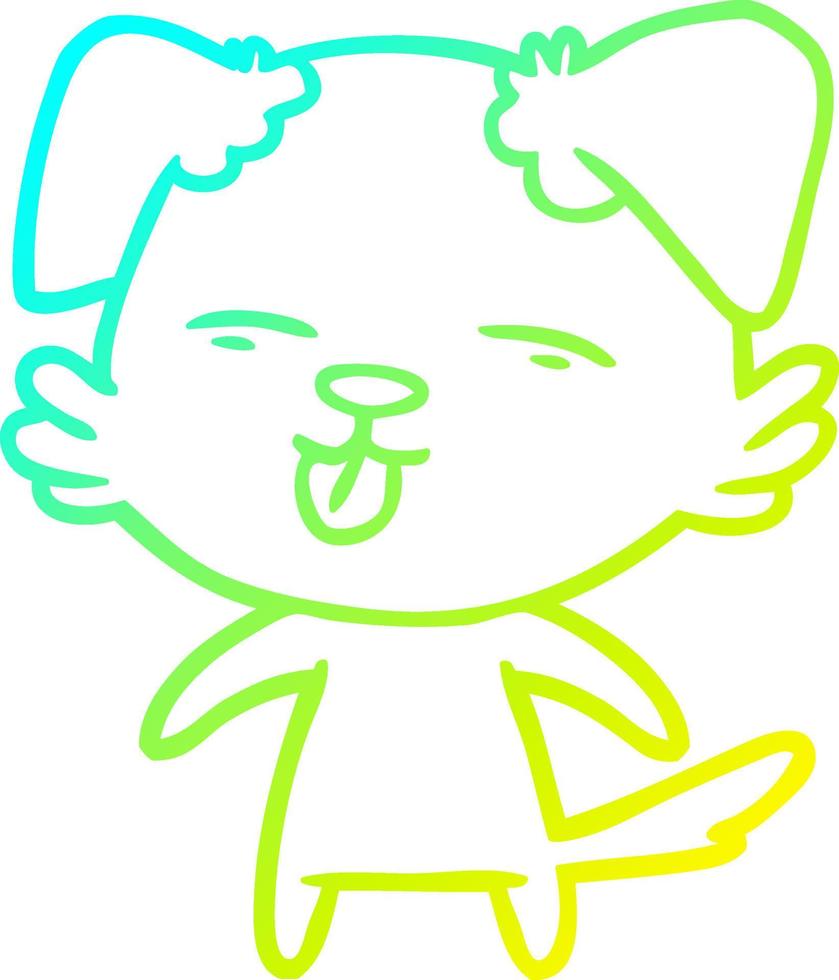cold gradient line drawing cartoon dog sticking out tongue vector