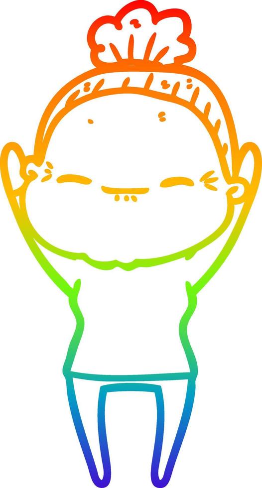 rainbow gradient line drawing cartoon peaceful old woman vector