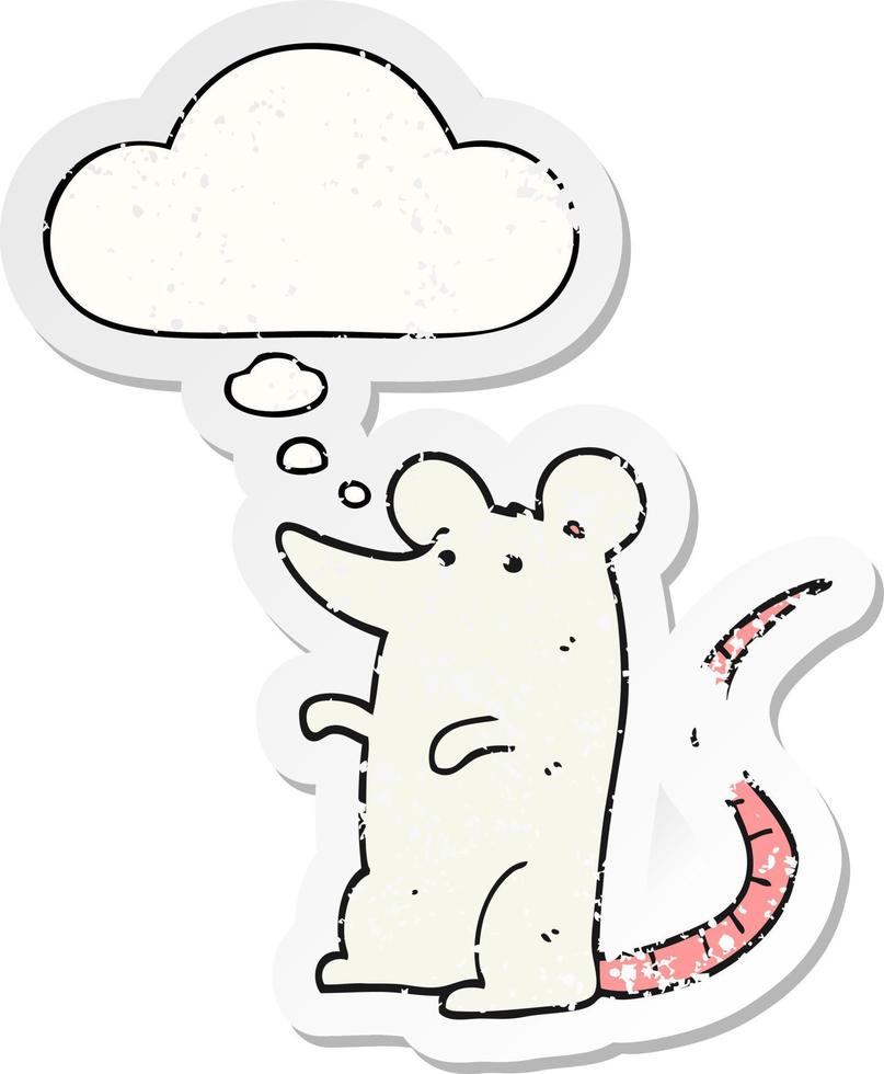 cartoon rat and thought bubble as a distressed worn sticker vector