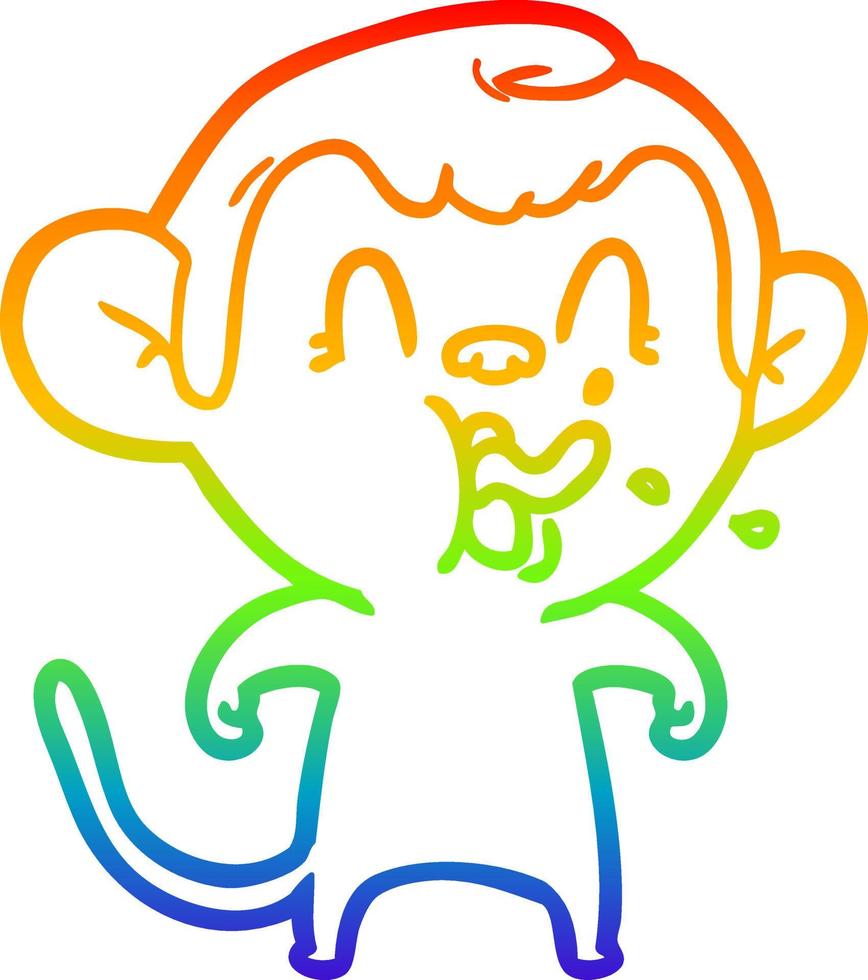 rainbow gradient line drawing crazy cartoon monkey vector