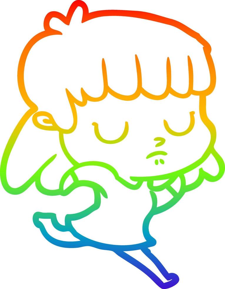 rainbow gradient line drawing cartoon indifferent woman running vector