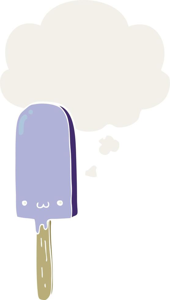 cartoon ice lolly and thought bubble in retro style vector