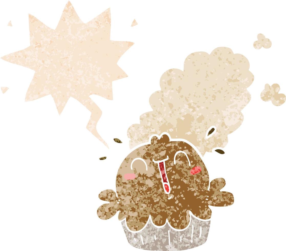cute cartoon pie and speech bubble in retro textured style vector