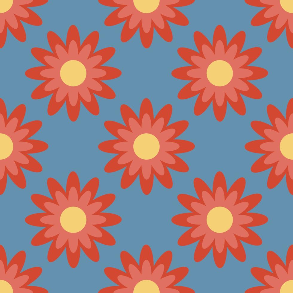 red flower seamless pattern on blue background vector