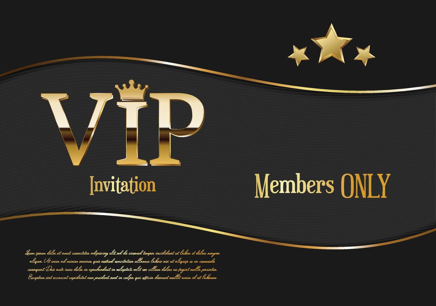 tarjeta de invitación vip dorada en negro oscuro y fondo dorado vector