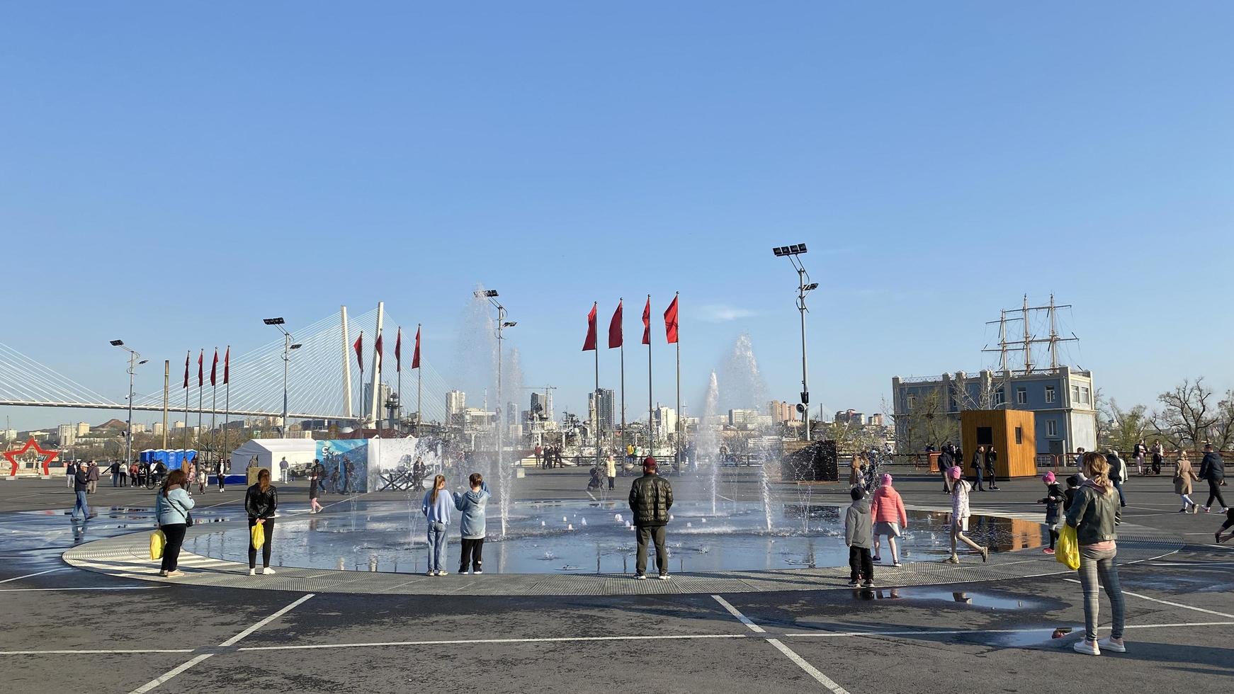 Vladivostok, Russia May 8, 2022 The cityscape overlooks the central square and the people. photo