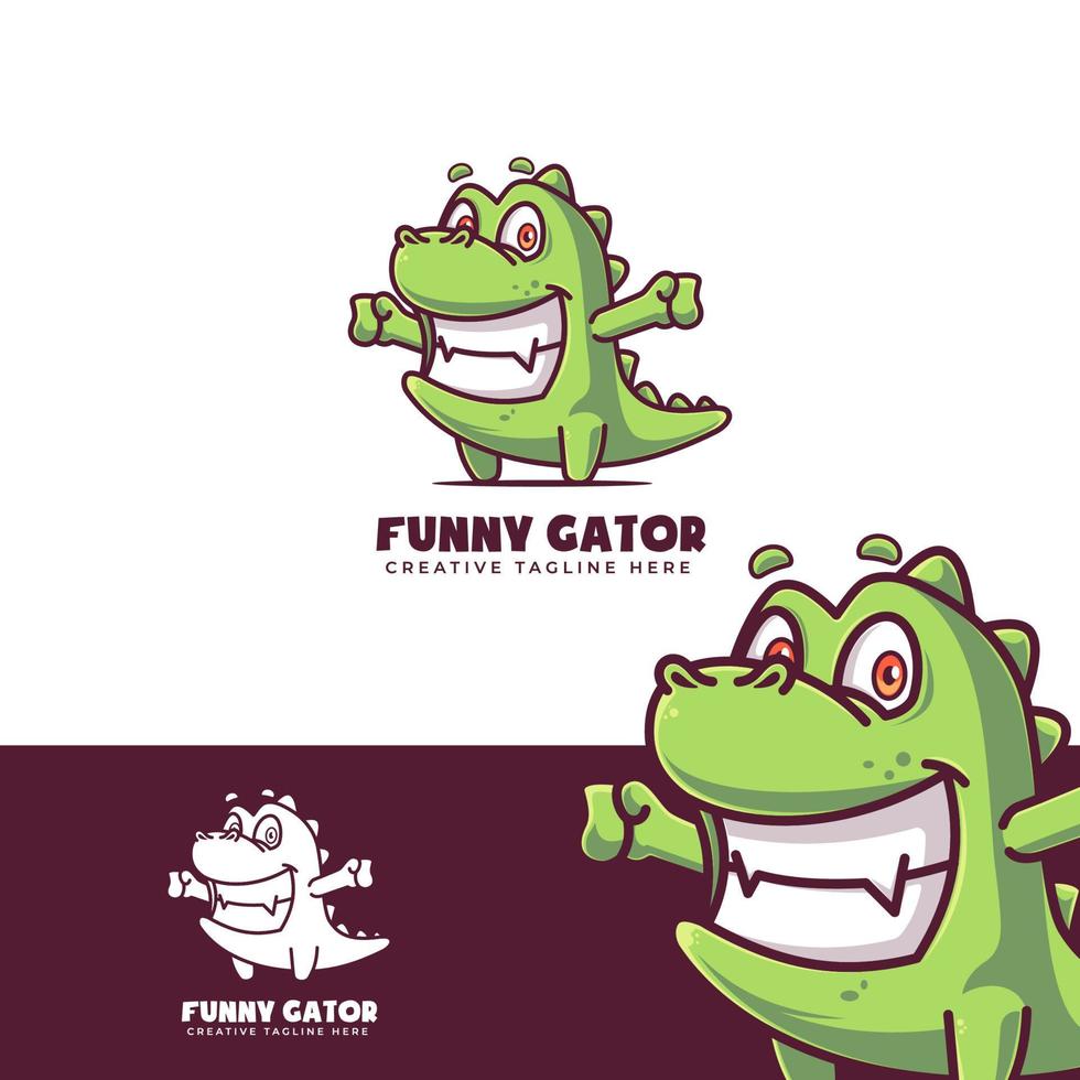 Cute Funny Aligator Cartoon Illustration Flat Style vector