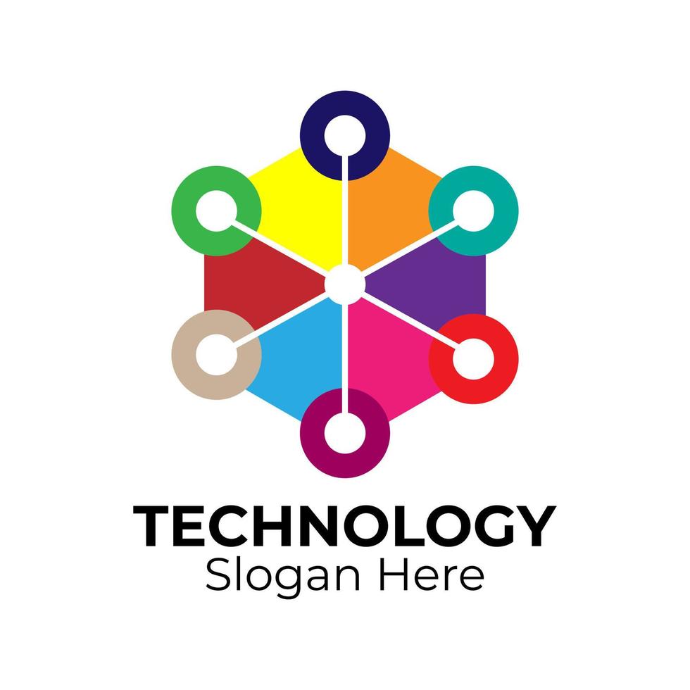logotipo hexagonal de tecnología, moderno, minimalista, futurista. plantilla de logotipo vectorial con diseño colorido. vector