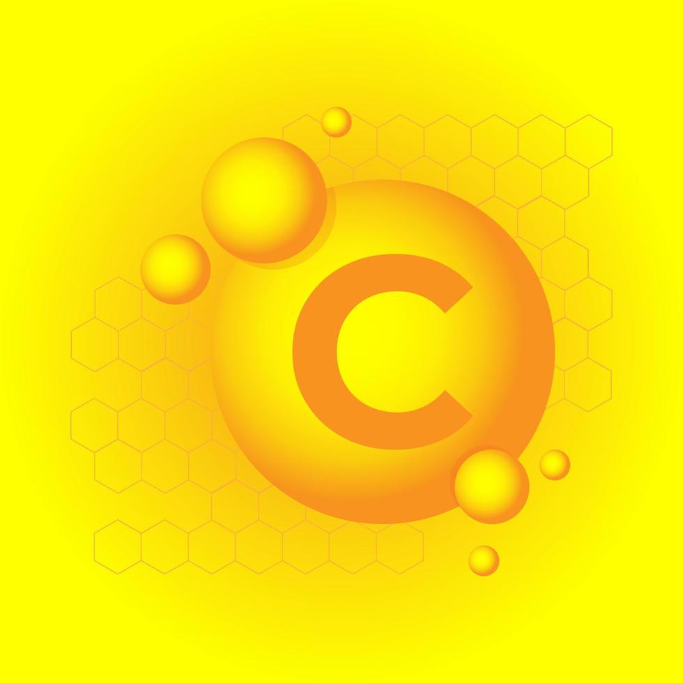 icono de vitamina c en estilo plano. ilustración de vector de capcule de píldora sobre fondo amarillo aislado. concepto de negocio de cuidado de la piel.