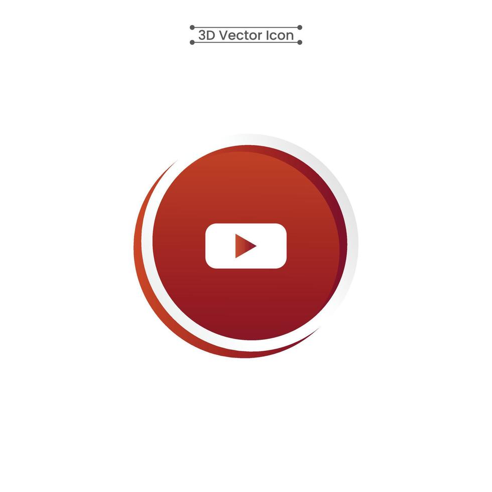 3D YouTube Icon Vector Illustration