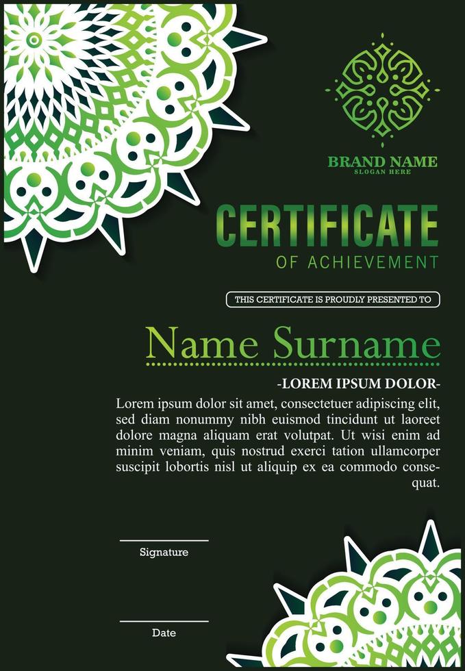 Elegant mandala award certificate template vector
