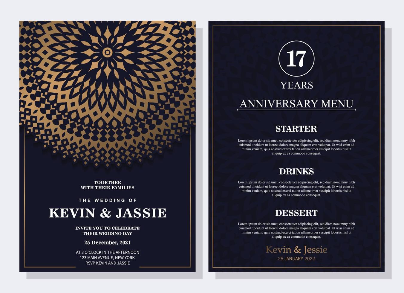 Elegant wedding concept menu template vector