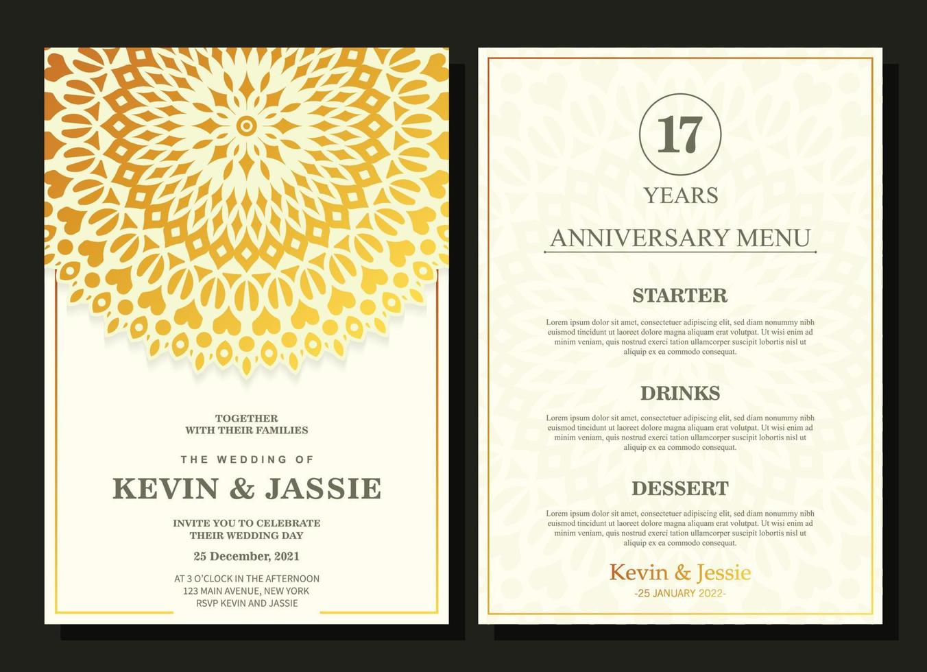Elegant wedding concept menu template vector