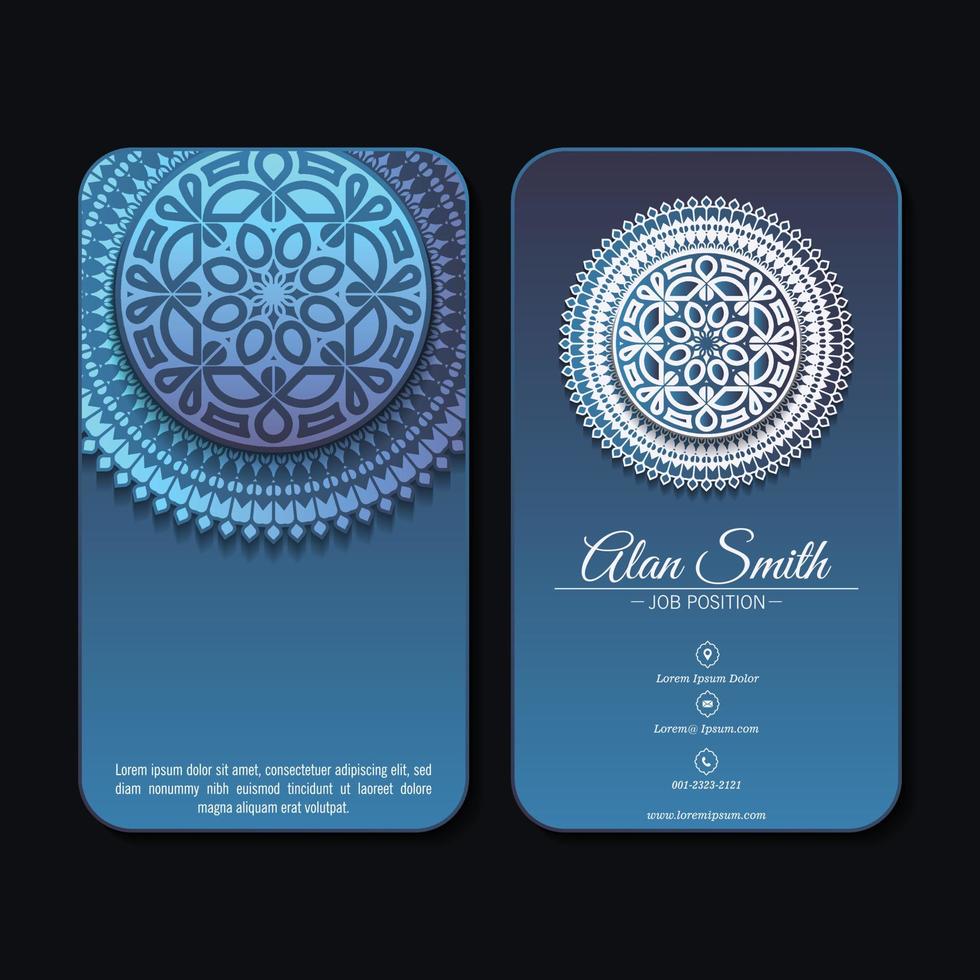 plantilla de tarjeta de visita elegante mandala azul vector