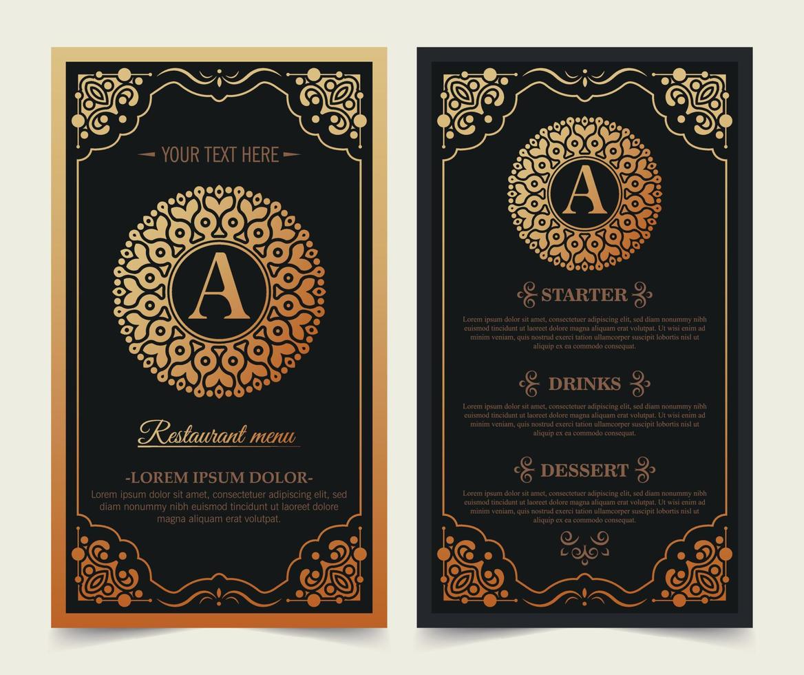 Elegant restaurant menu cover with logo ornament vector