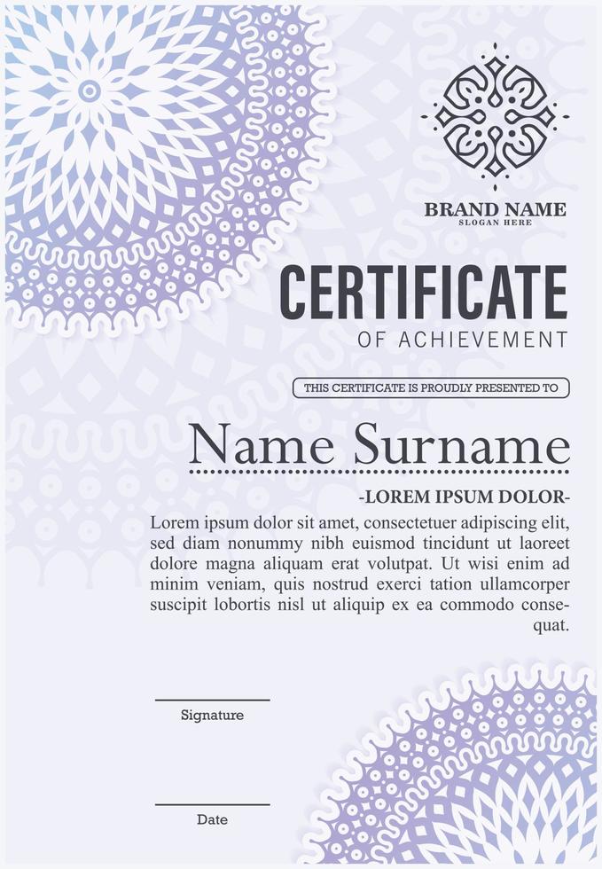 Elegant mandala award certificate template vector