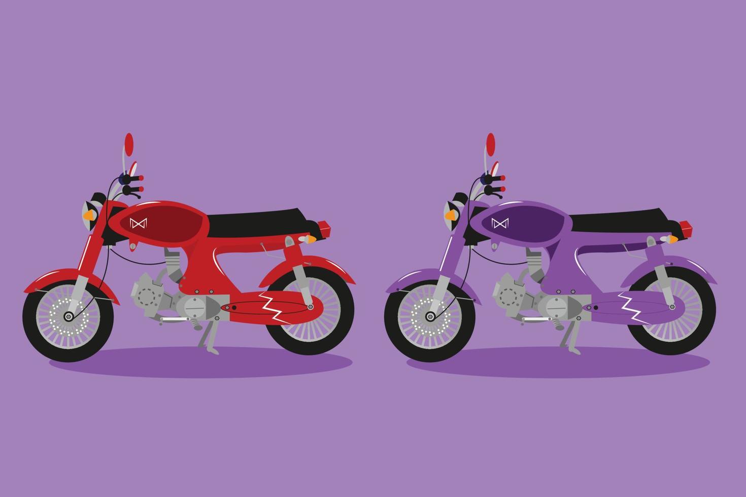 vector de moto vieja roja y morada