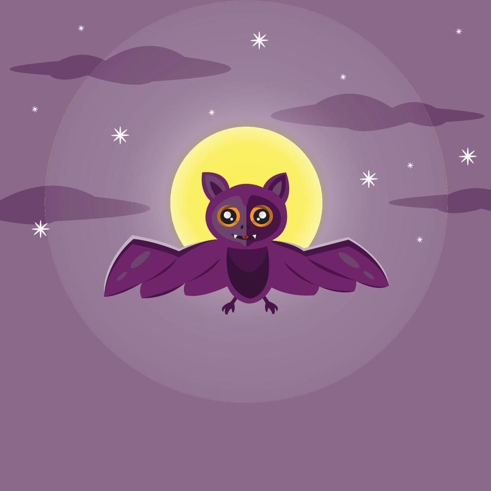 celebración de halloween con murciélagos sobre fondo morado y luna llena vector