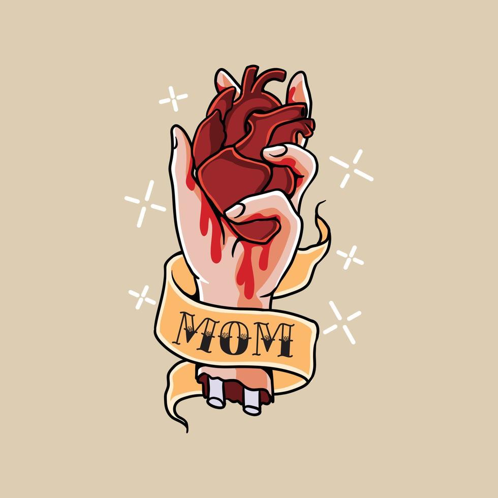 hand holding heart tattoo style vector