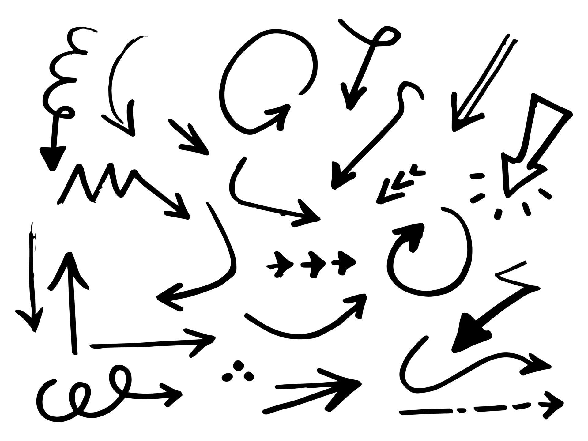 hand drawn Arrows icons Set. arrow icon with various directions. Doodle