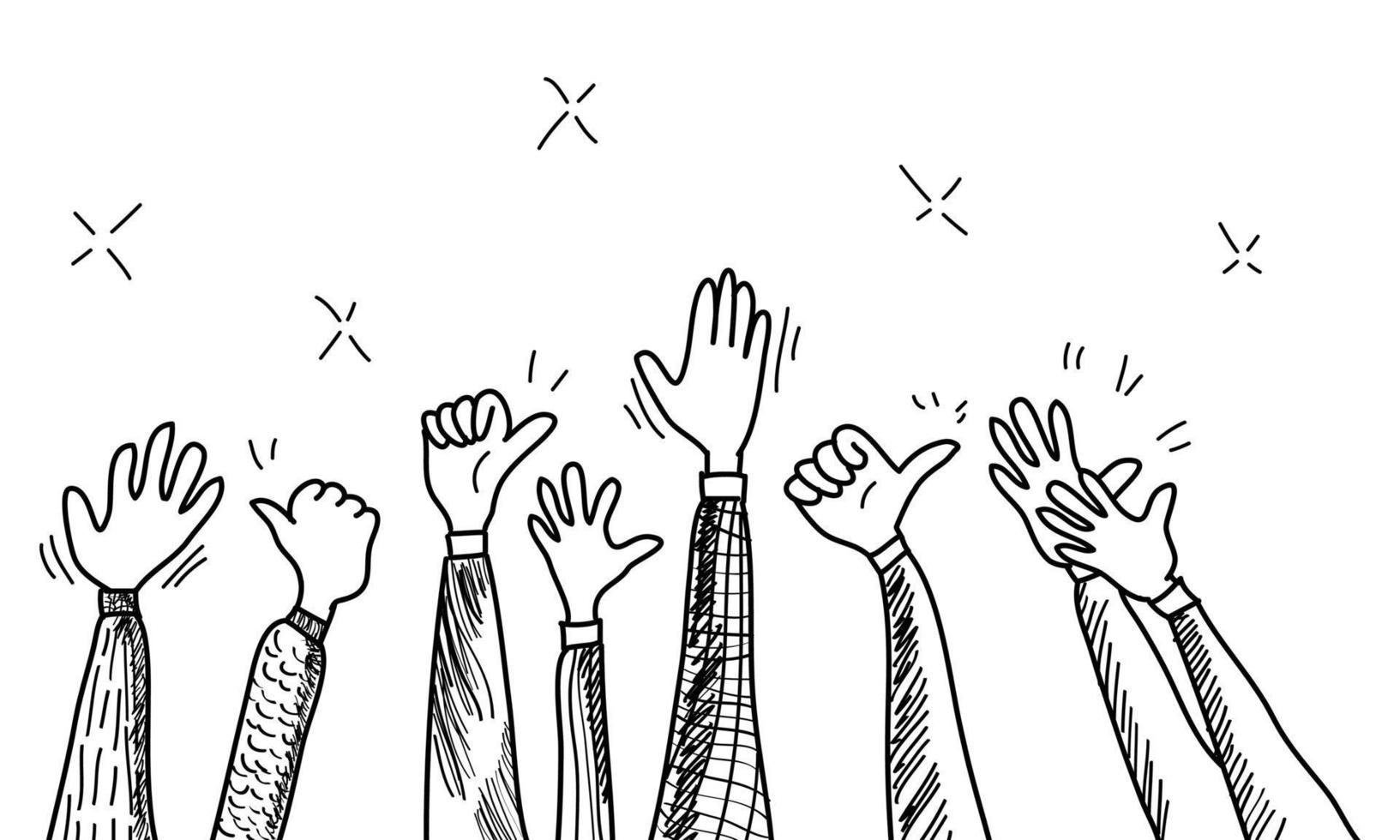 hand drawn of hands clapping ovation. applause, thumbs up gesture on doodle style , vector illustration