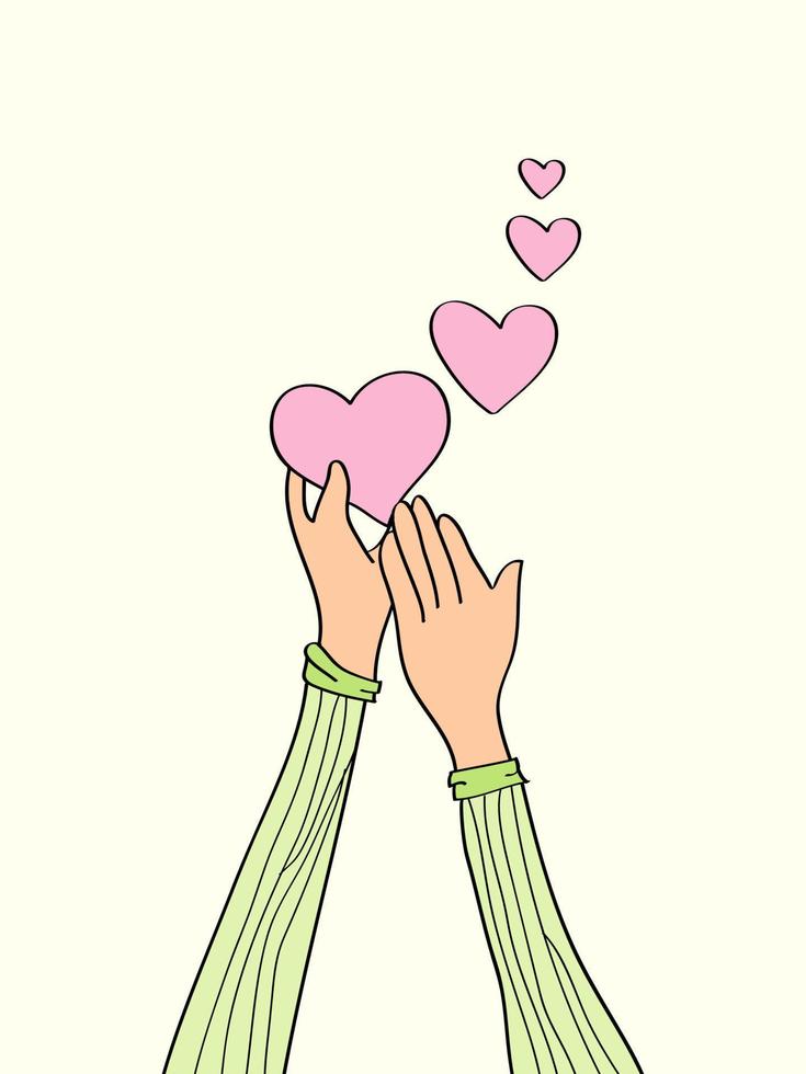 hand drawn of hands up. hands clappinng. Concept of charity and donation. Give and share your love to people. hands gesture on doodle style , vector illustration