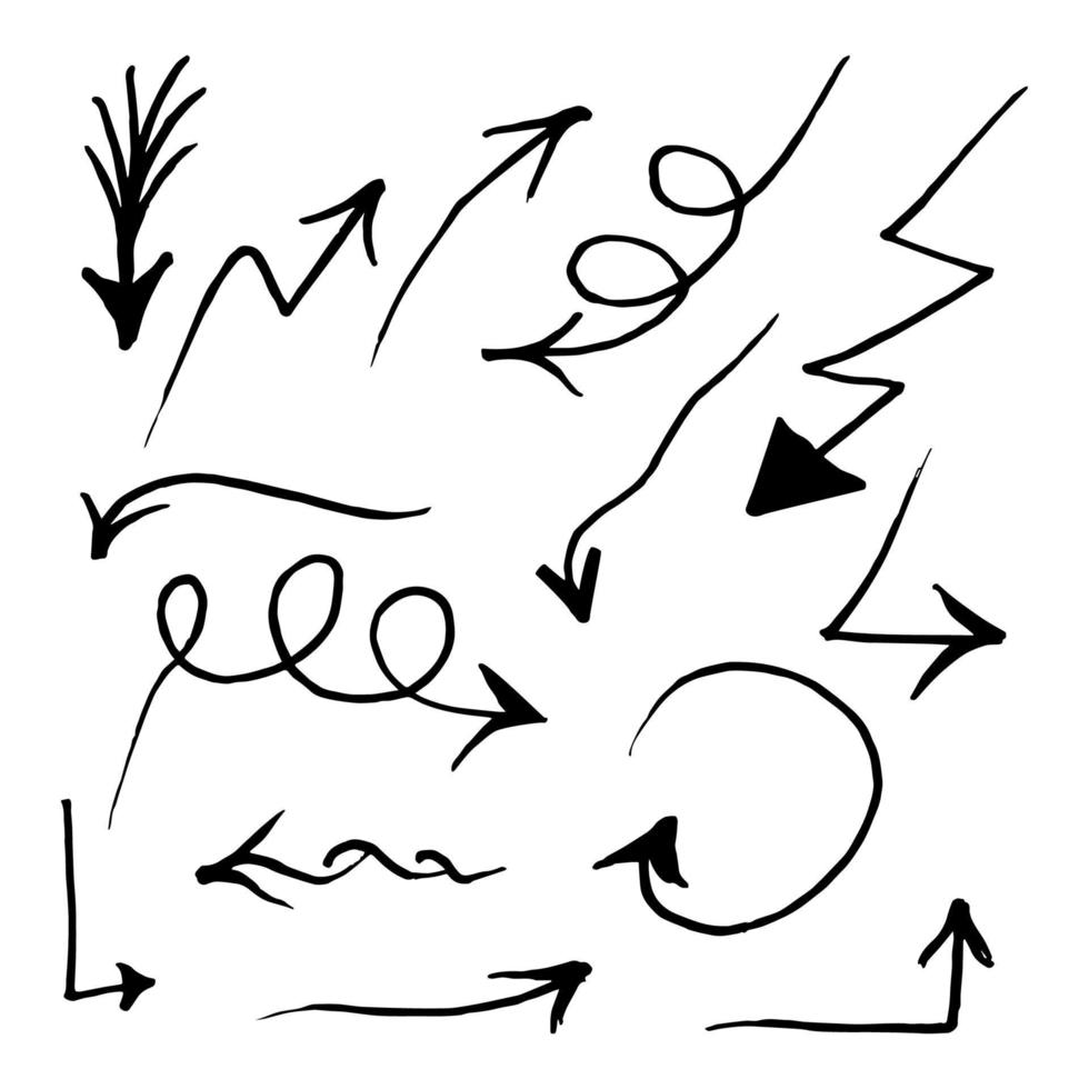 hand drawn Arrows icons Set. arrow icon with various directions. Doodle vector illustration. isolated on a white background.