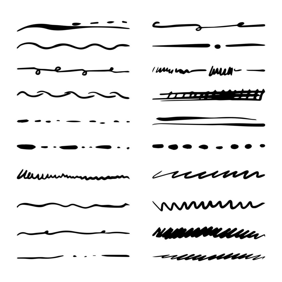 Set of hand drawn lines. Doodle design element with underline, scribble, swashes, swoops. swirl. vector illustration