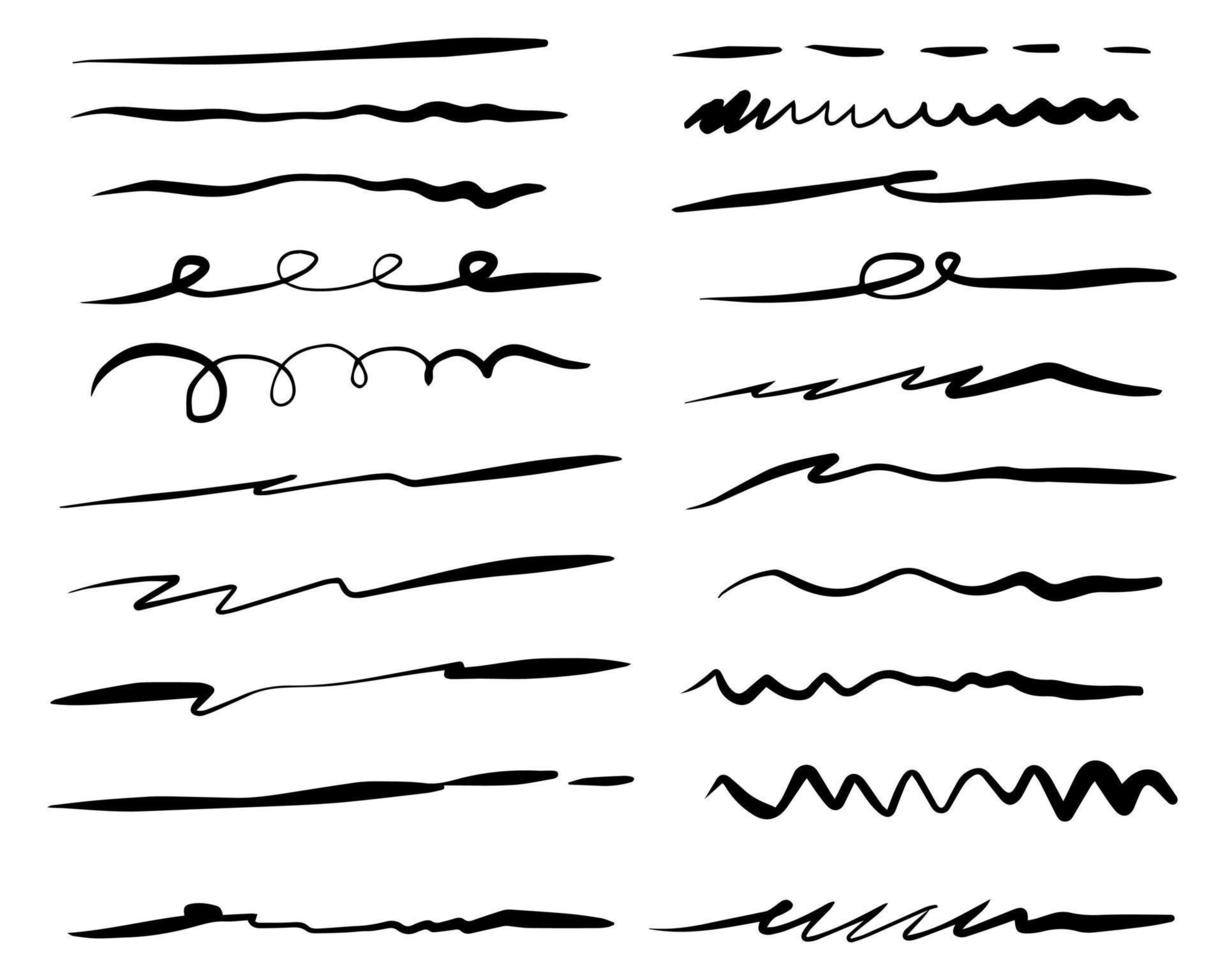 Set of hand drawn lines. Doodle design element with underline, scribble, swashes, swoops. swirl. vector illustration