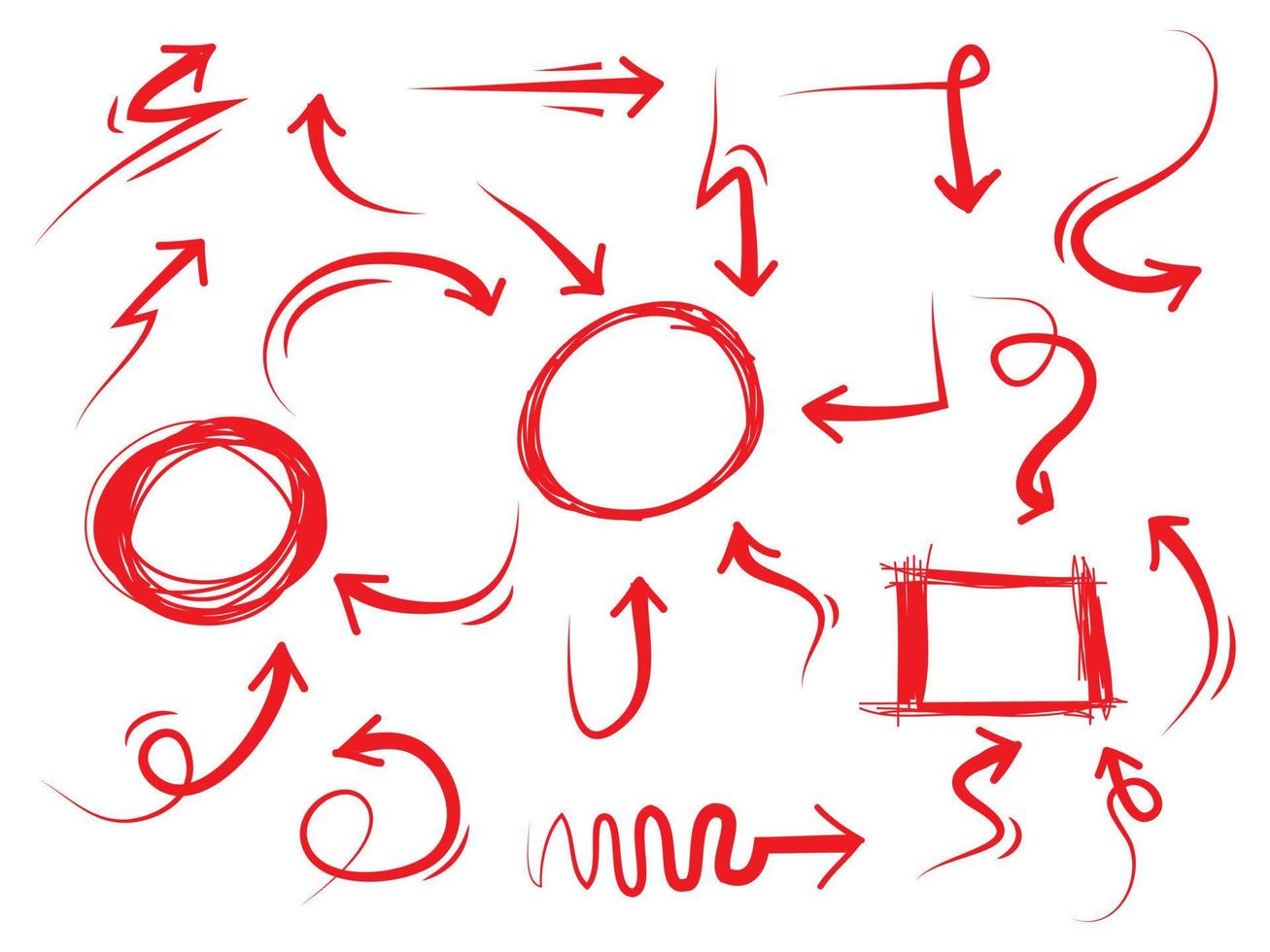hand drawn Arrows icons Set. red arrows with various directions. Doodle vector illustration. isolated on a white background