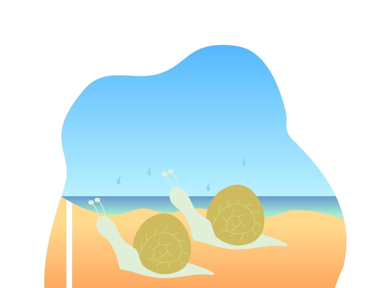 two snails racing on the beach vector