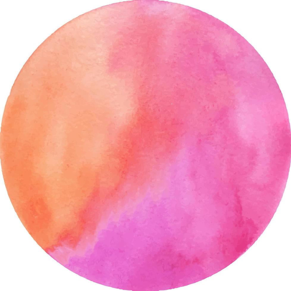 Round watercolor stain on white background, with overflow gradients of orange and red. Smears of paints vector