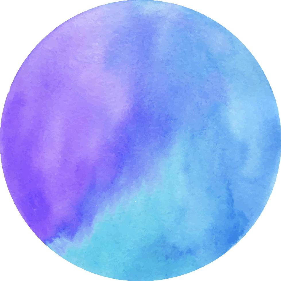 mancha de acuarela redonda sobre fondo blanco, con gradientes de desbordamiento de violeta y azul. manchas de pinturas vector