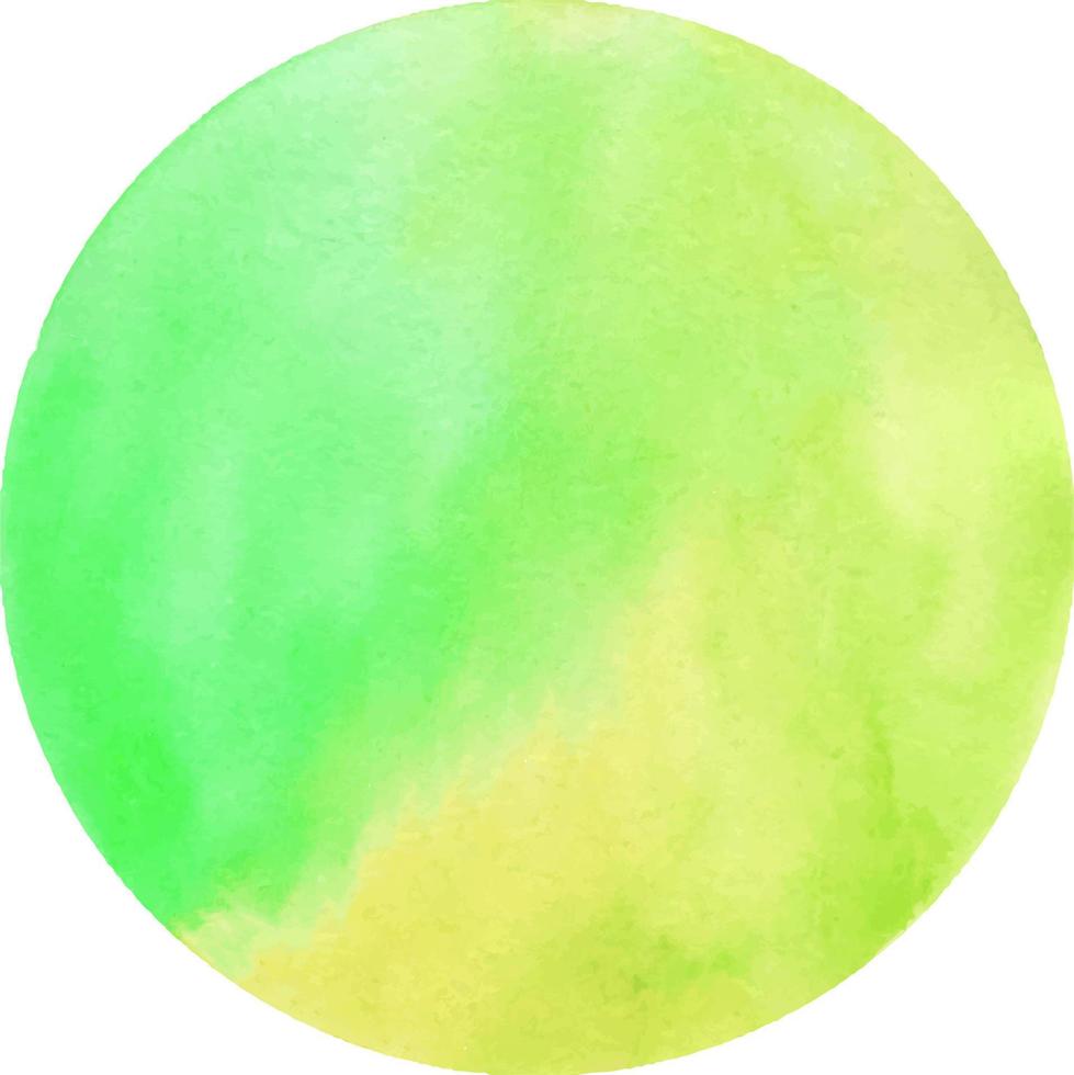 Round watercolor stain on white background, with overflow gradients of green and yellow. Smears of paints vector