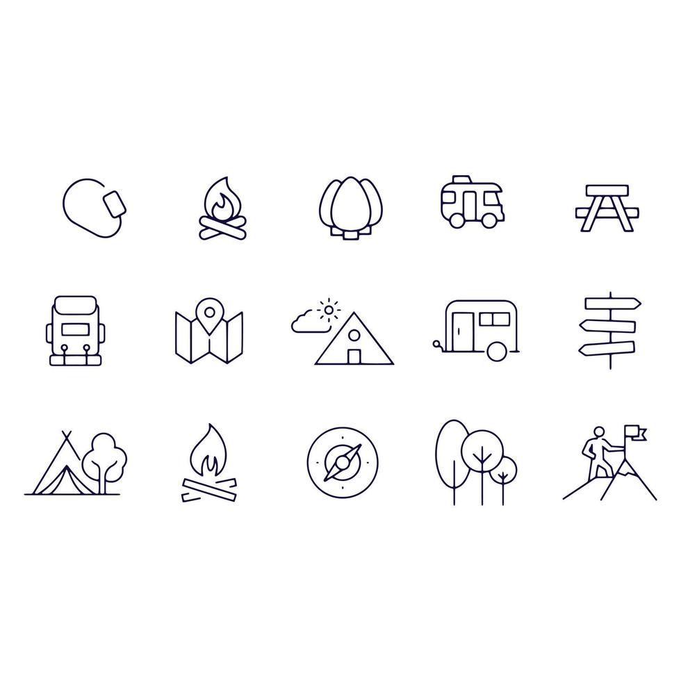 diseño de vectores de iconos de línea de camping